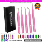 5pcs Volume Isolation Pink Handle Eyelash Tweezers Set